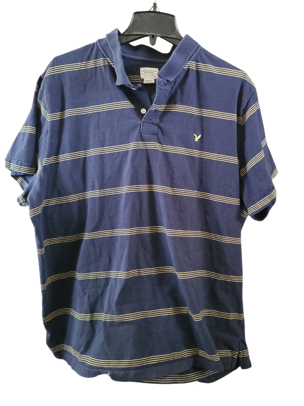 American Eagle Outfitters Navy Polo with Cream Stripes